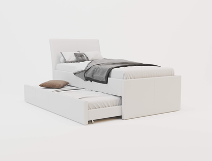 top view of a king single bed frame with mattress and pillows in a white background from Isaak 2