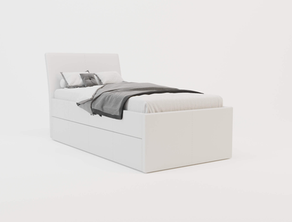 top view of a king single bed frame with mattress and pillows in a white background from Isaak