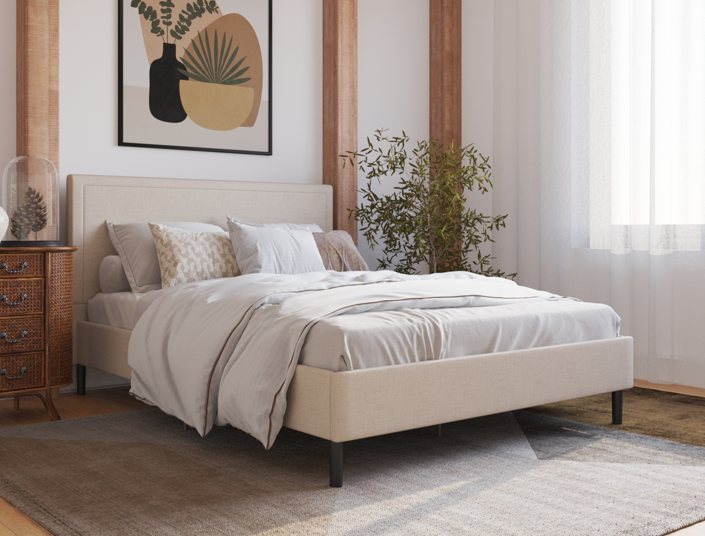 top view of a double bed frame with mattress and pillows in a bedroom from Isaak