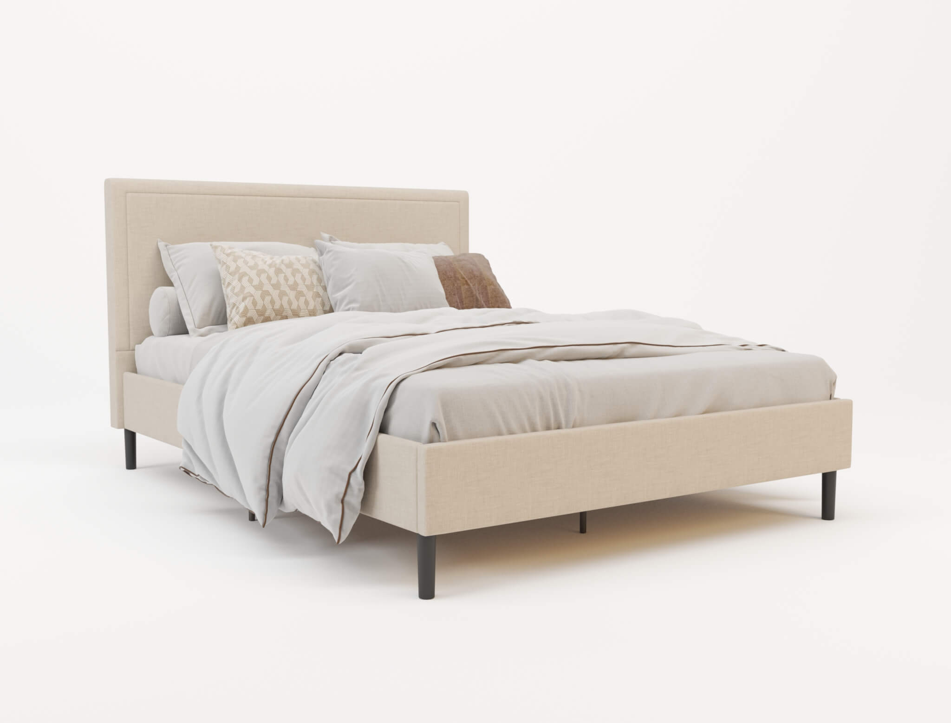 top view of a double bed frame with mattress and pillows in a white background from Isaak