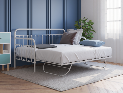 top view of a single bed frame with mattress and pillows in a bedroom from Isaak