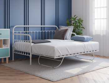 Zenith White Metal Trundle Single Bed Frame