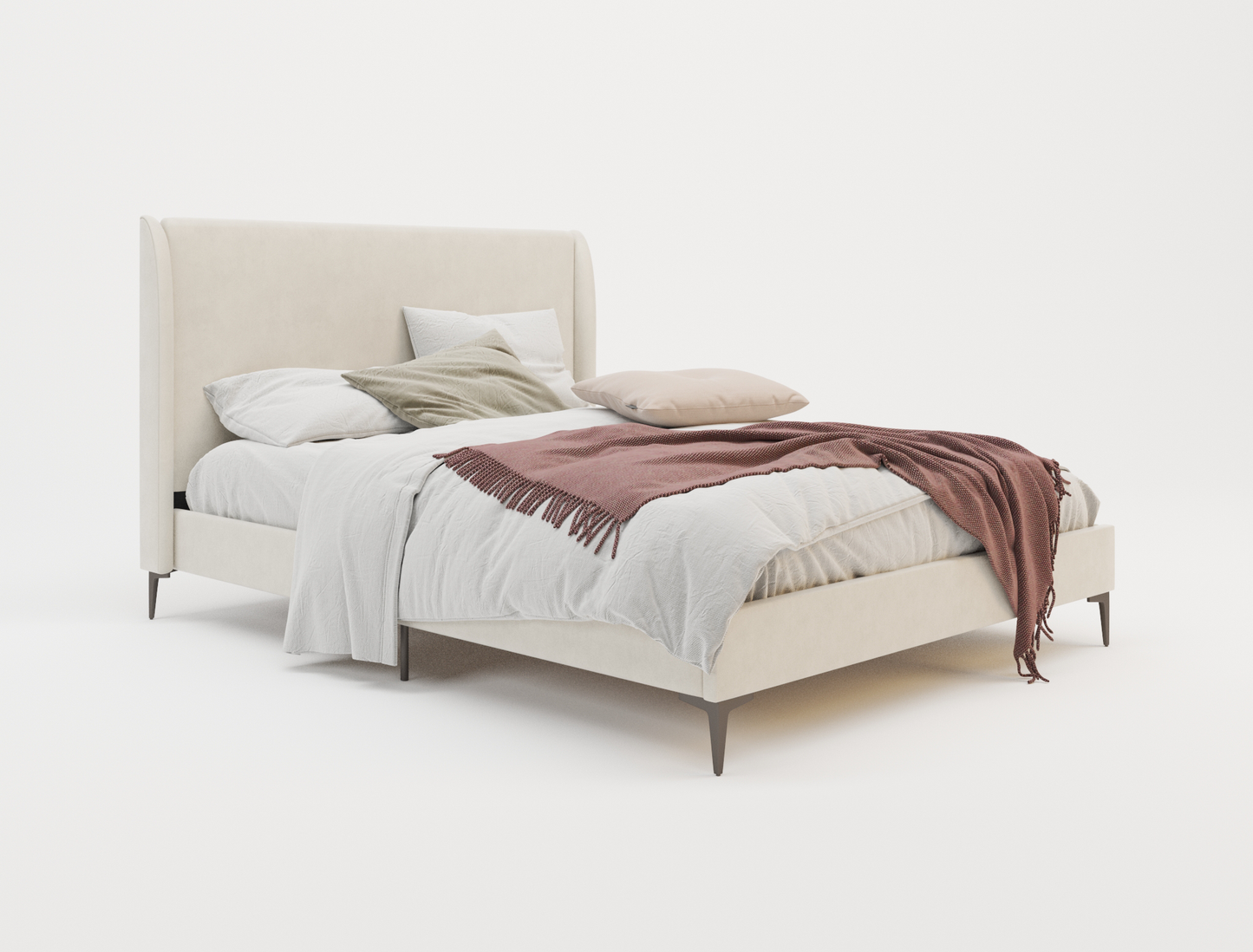 top view of a double bed frame with mattress and pillows in a white background from Isaak