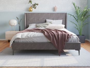 Zheng Grey Velvet Black Legs King Bed Frame