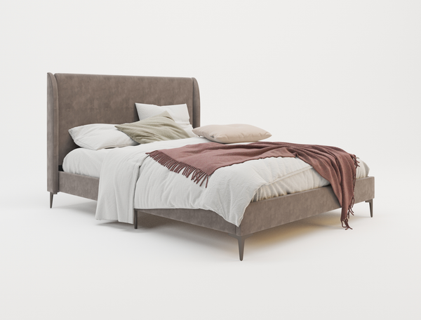 Zheng Grey Velvet Black Legs Queen Bed Frame