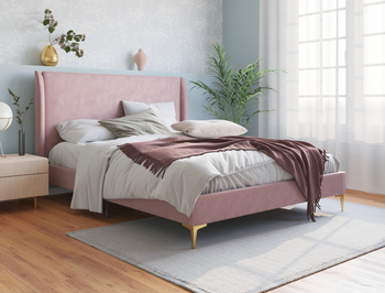 Zheng Pink Velvet Gold Legs Double Bed Frame