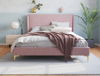 Zheng Pink Velvet Gold Legs Double Bed Frame