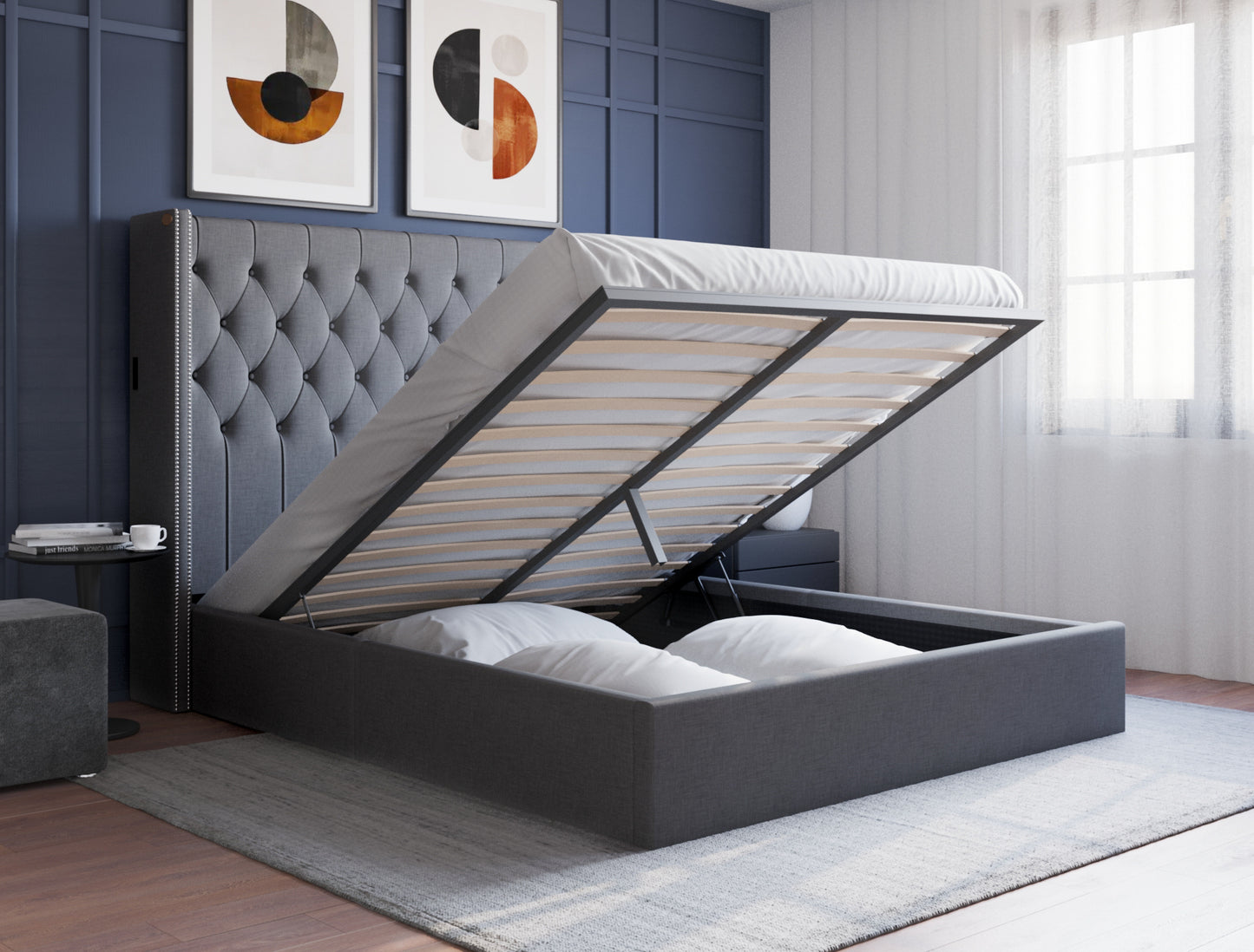 Bologna Grey Fabric Gas Lift Bed Frame