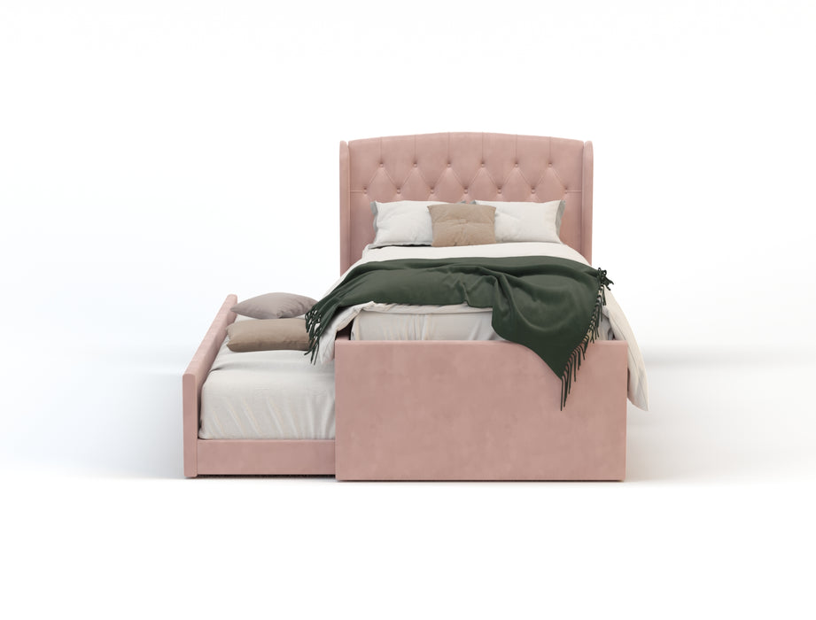 Jordanov Trundle Pink Velvet Bed Frame
