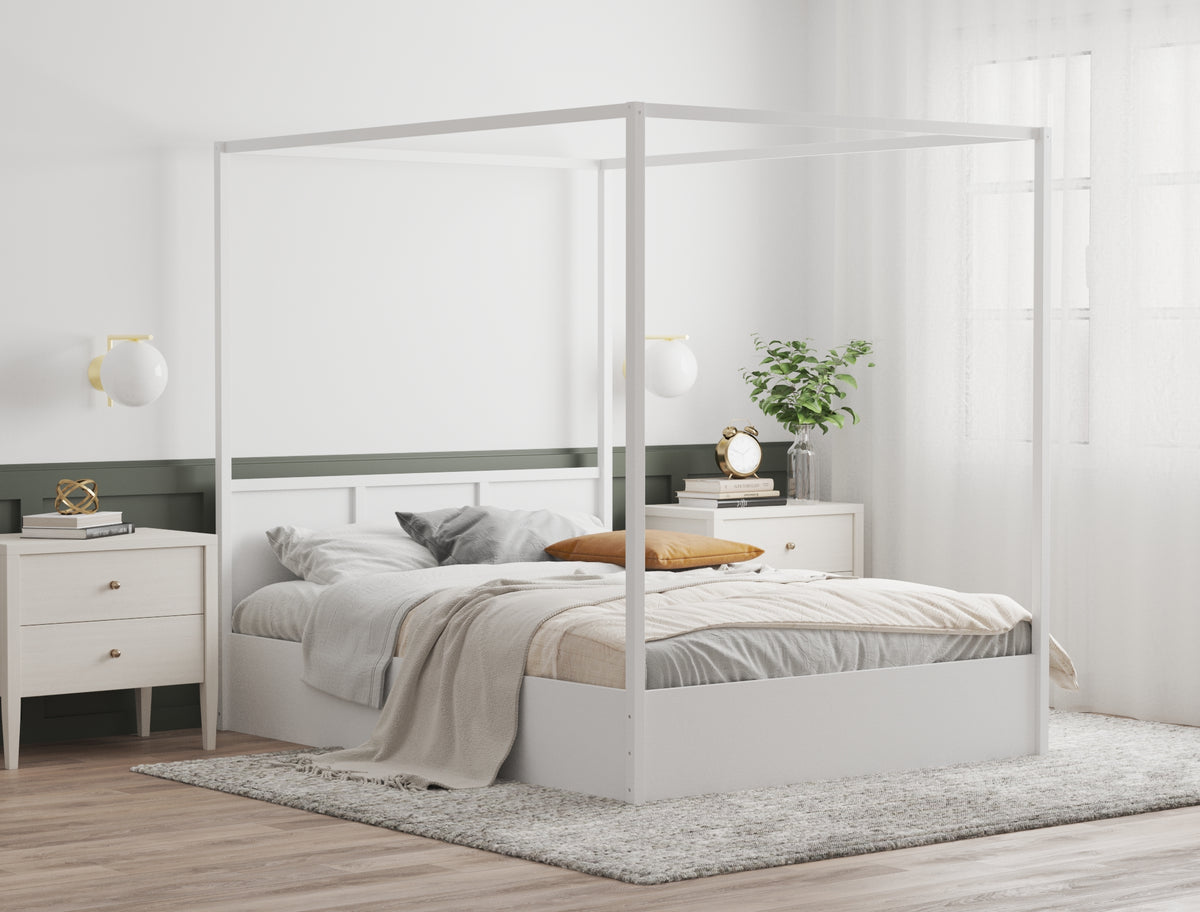 Olsen Wooden Canopy White Gas Lift Bed Frame