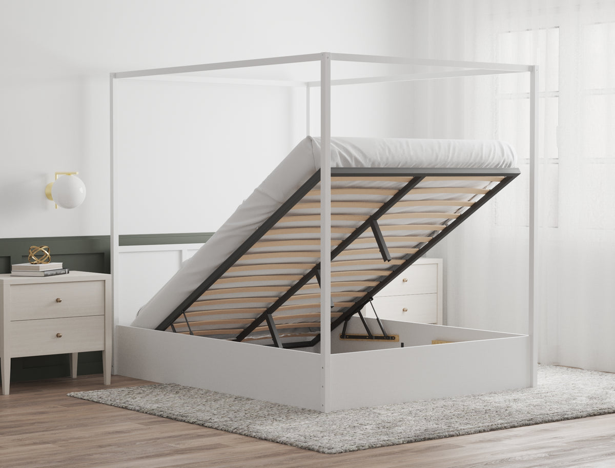 Olsen Wooden Canopy White Gas Lift Bed Frame