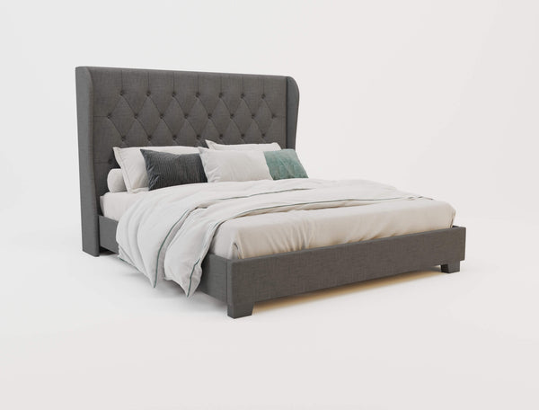 Harlow Charcoal Winged Fabric Bed Frame