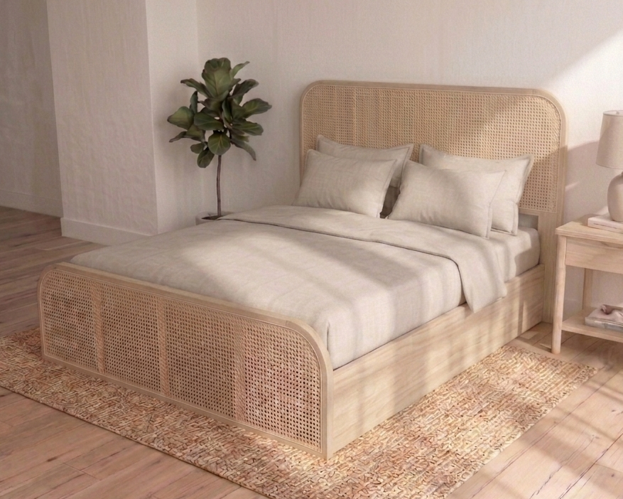 Palicosta Wooden Rattan Natural Gas Lift Bed Frame