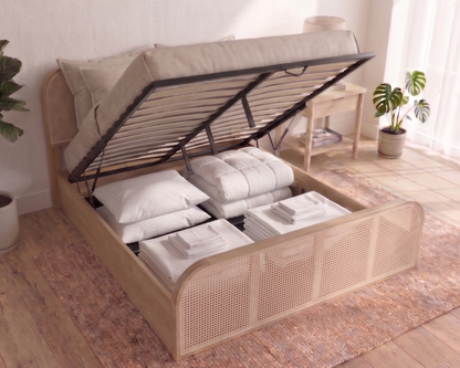 Palicosta Wooden Rattan Natural Gas Lift Bed Frame