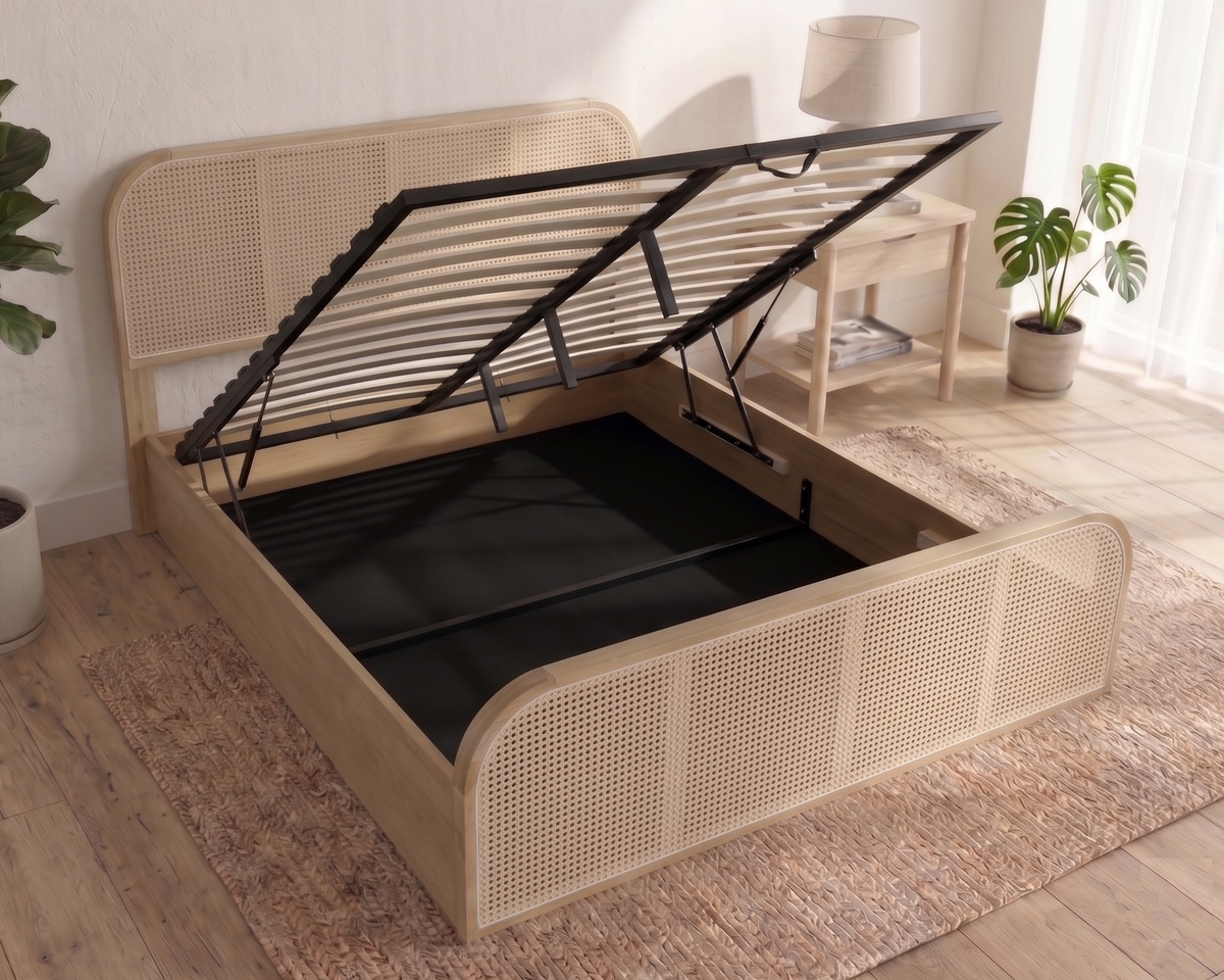 Palicosta Wooden Rattan Natural Gas Lift Bed Frame