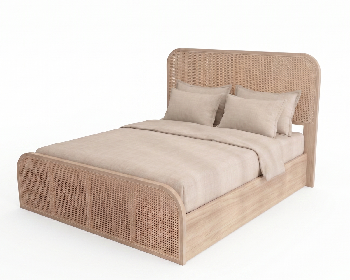 Palicosta Wooden Rattan Natural Gas Lift Bed Frame