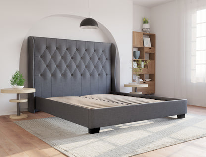 Harlow Grey Winged Fabric Bed Frame