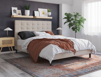 Kylie Buttoned Beige Fabric Bed Frame