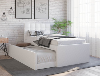 Landa White Faux Leather Trundle Bed