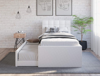 Landa White Faux Leather Trundle Bed