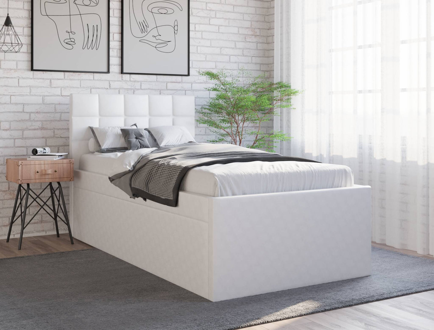 Landa White Faux Leather Trundle Bed