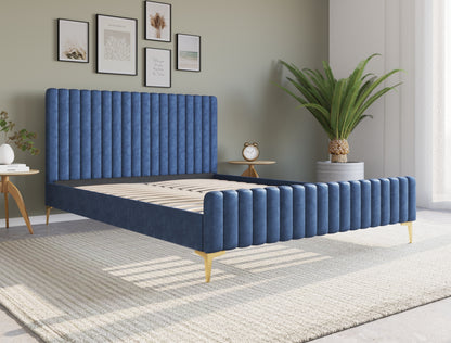 Astra Emily Blue Velvet Gold Legs Bed Frame