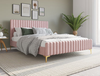 Astra Emily Pink Velvet Gold Legs Bed Frame