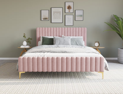 Astra Emily Pink Velvet Gold Legs Bed Frame