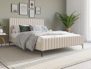 Astra Emily Beige Fabric Black Legs Bed Frame