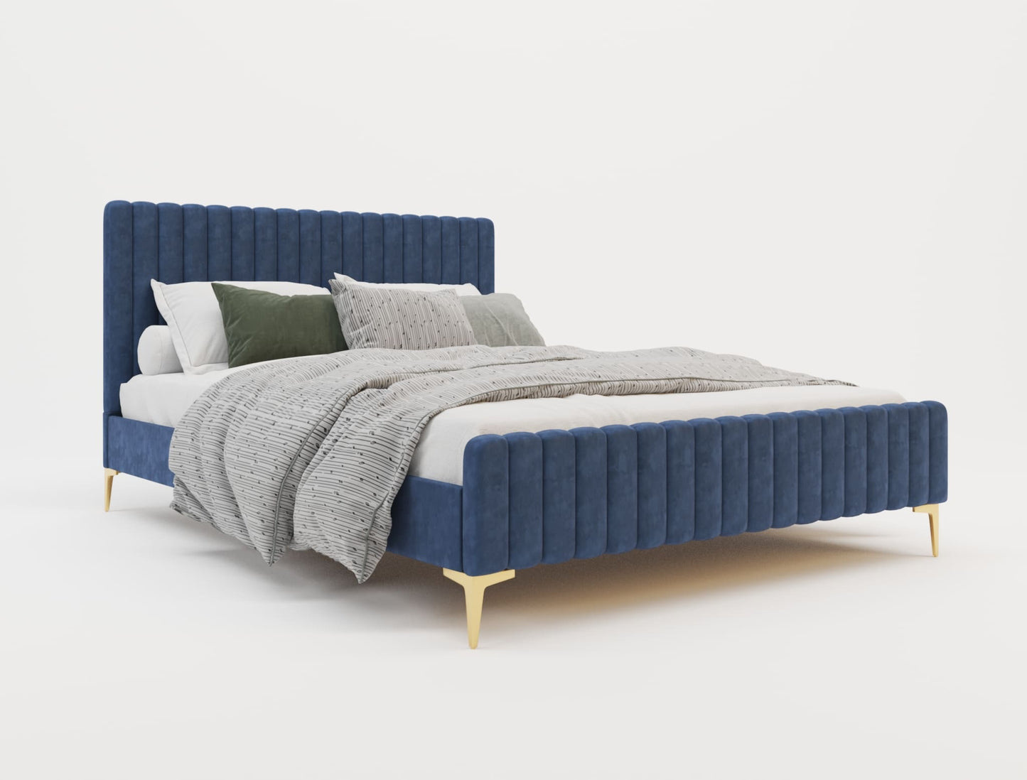 Astra Emily Blue Velvet Gold Legs Bed Frame