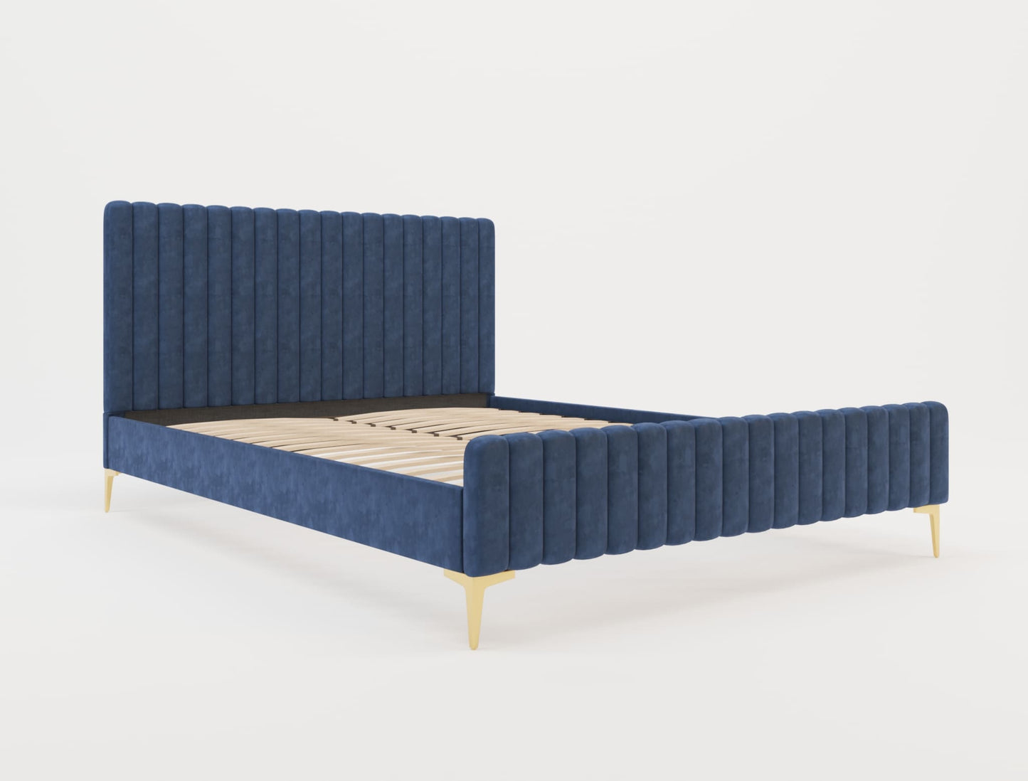 Astra Emily Blue Velvet Gold Legs Bed Frame