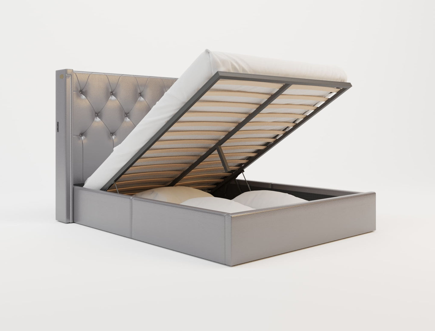 Empress Silver Faux Leather Gas Lift Bed Frame