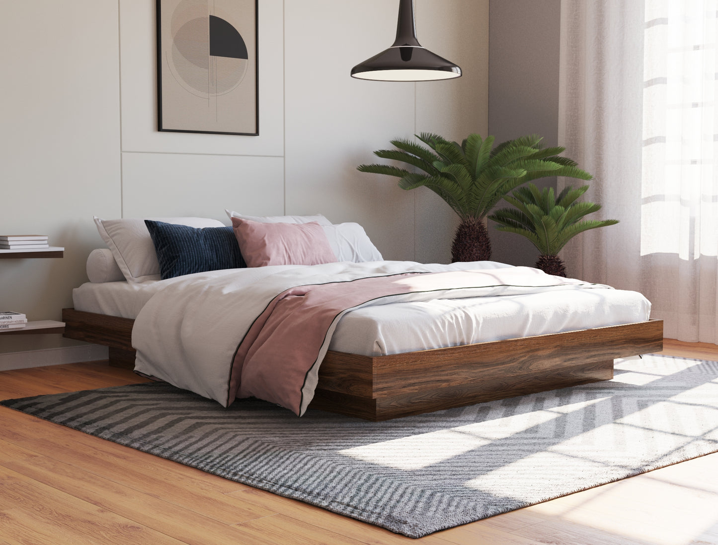 Apollo Wooden Walnut Platform Bed Frame