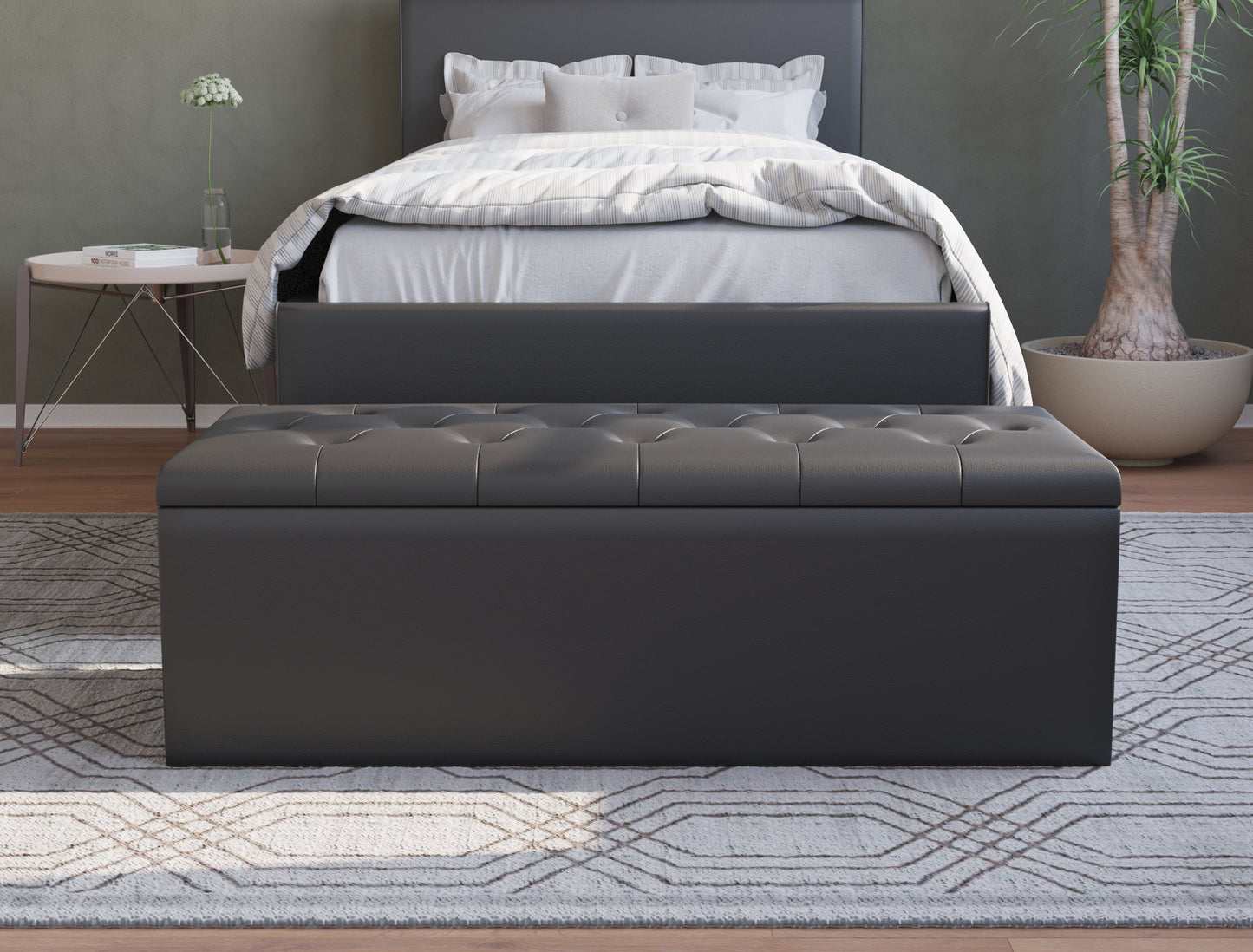 Oxford Black Faux Leather Ottoman