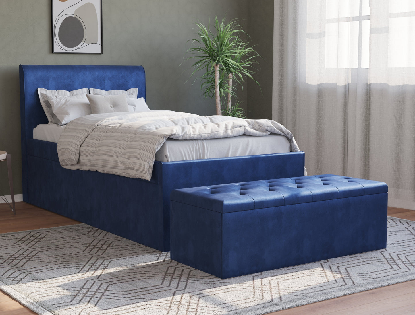 Selina Blue Velvet Ottoman