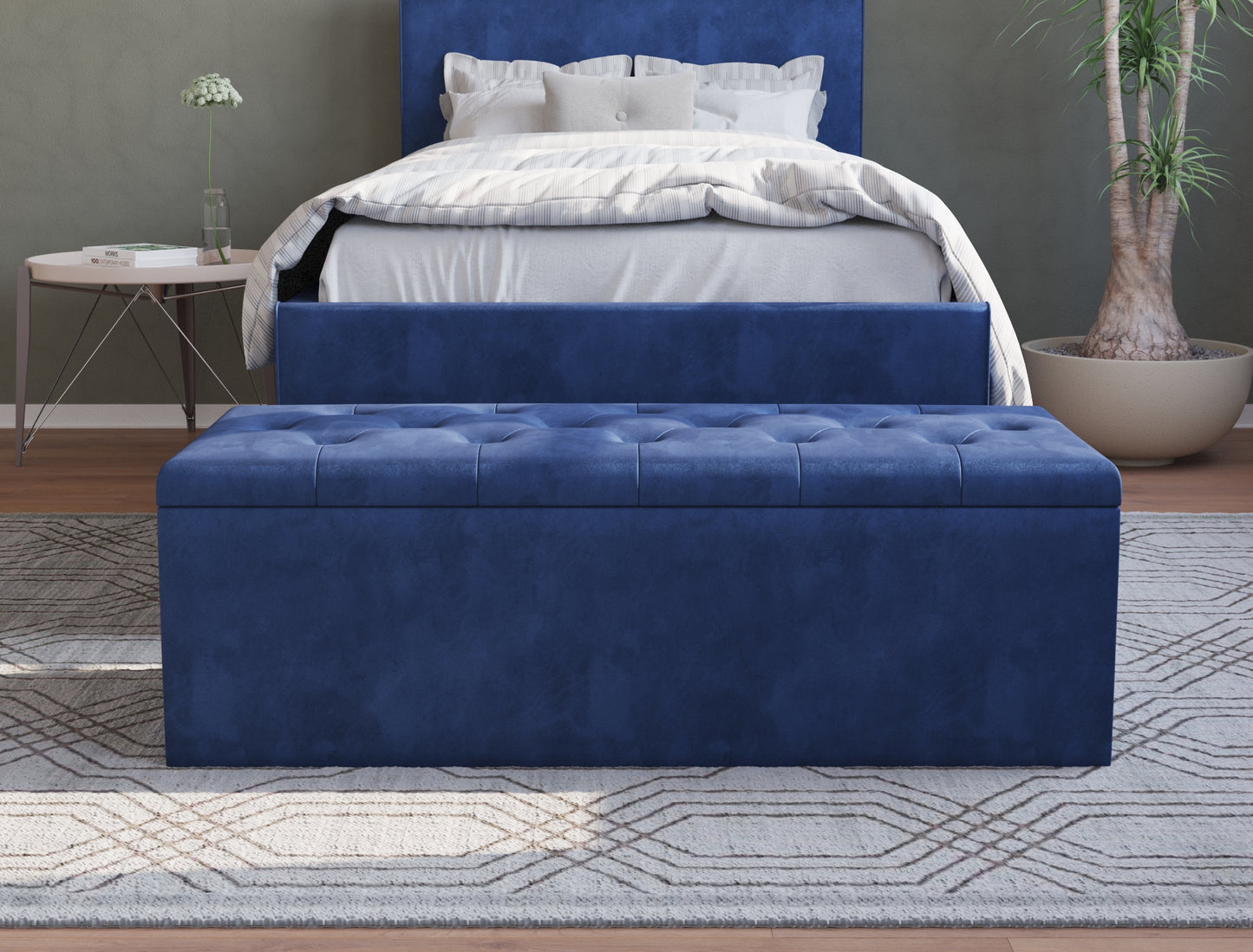 Selina Blue Velvet Ottoman