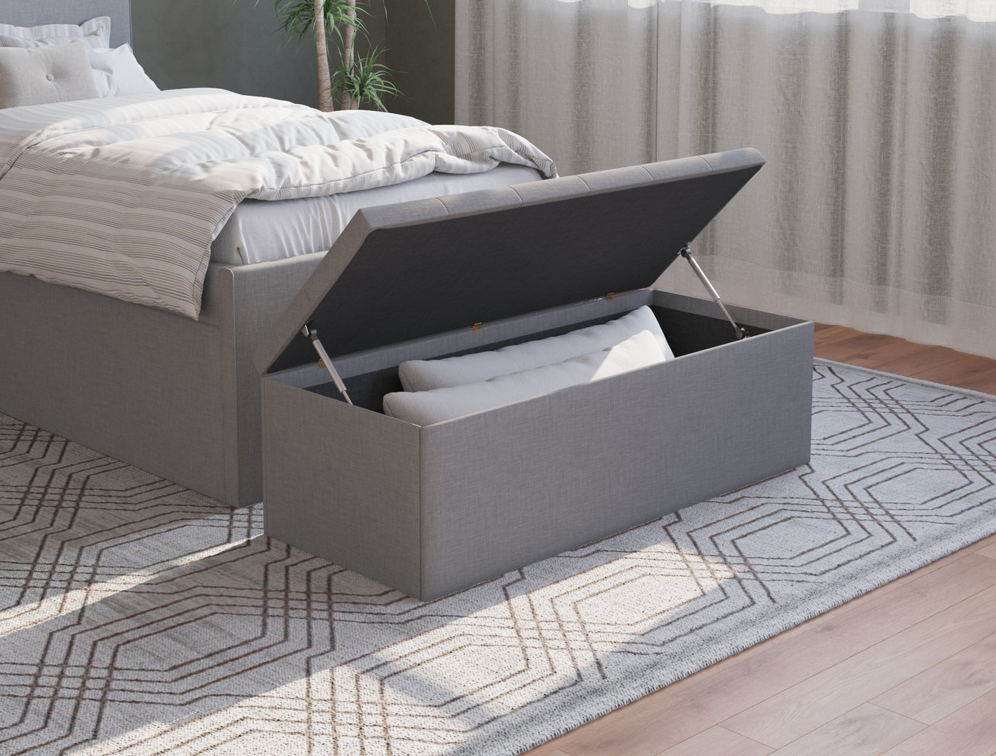 Oxford Grey Fabric Ottoman