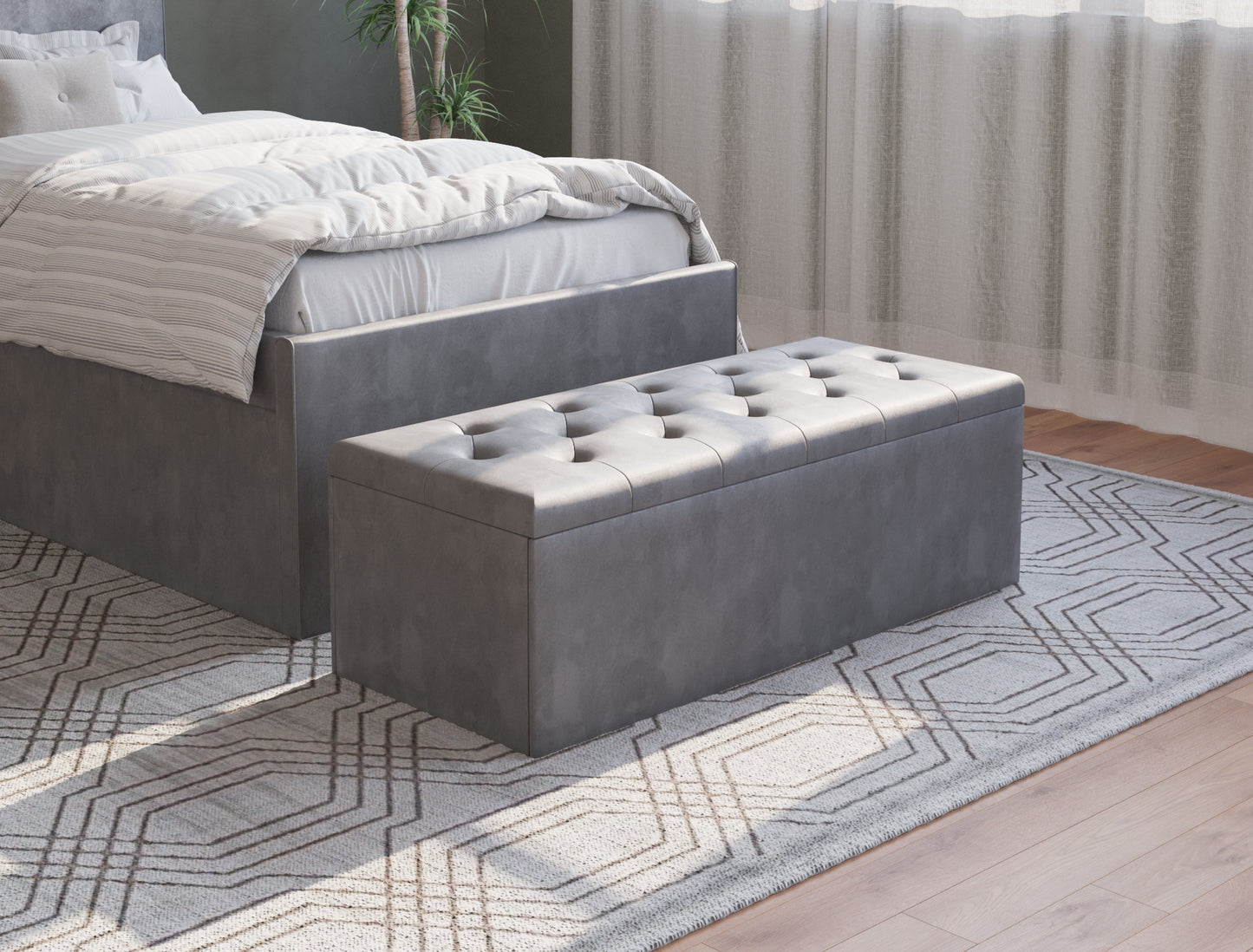 Selina Grey Velvet Ottoman