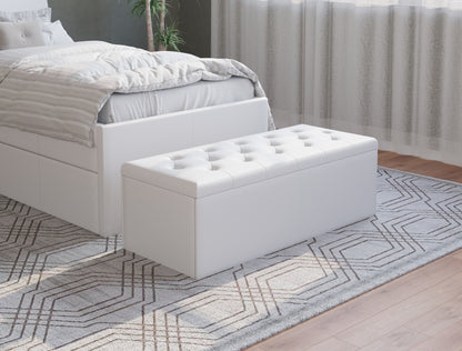 Oxford White Faux Leather Ottoman