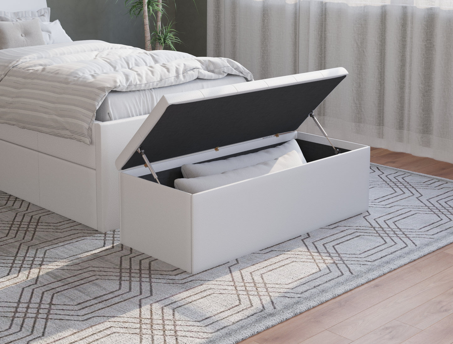 Oxford White Faux Leather Ottoman