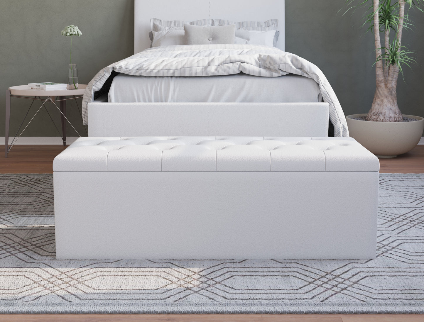 Oxford White Faux Leather Ottoman