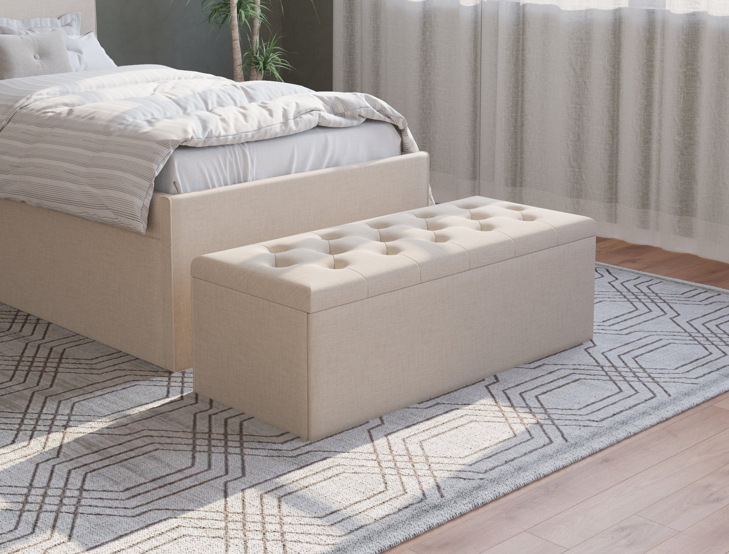 Selina White Oak Fabric Ottoman