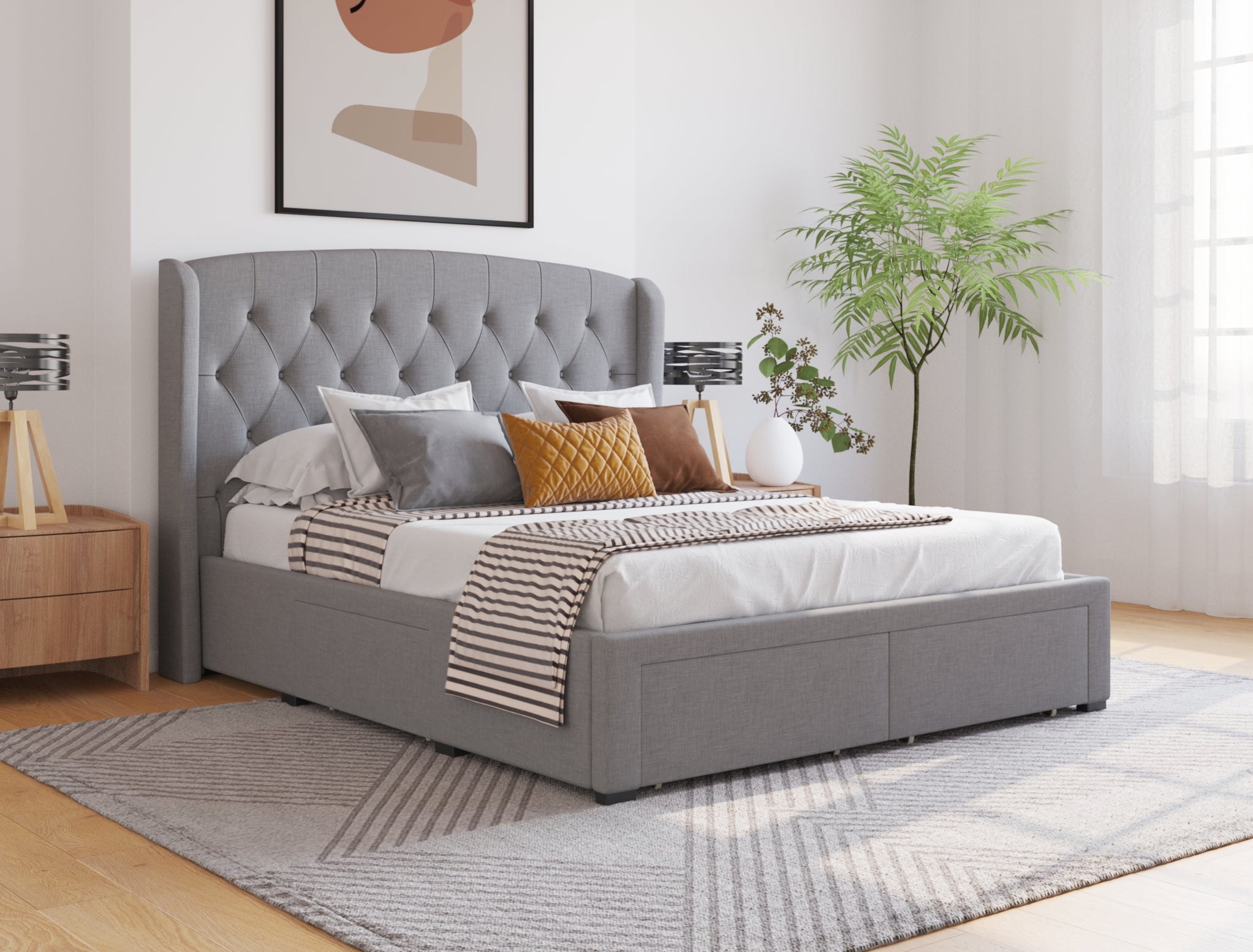 Audrey Grey Fabric Drawer Bed Frame — ISAAK