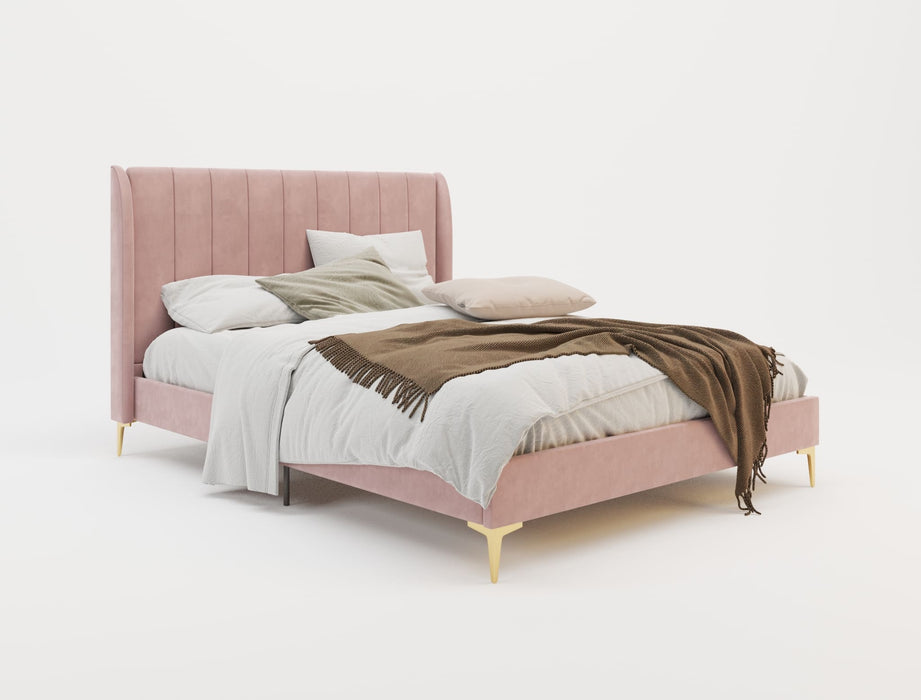 Georgia Pink Velvet Gold Legs Bed Frame
