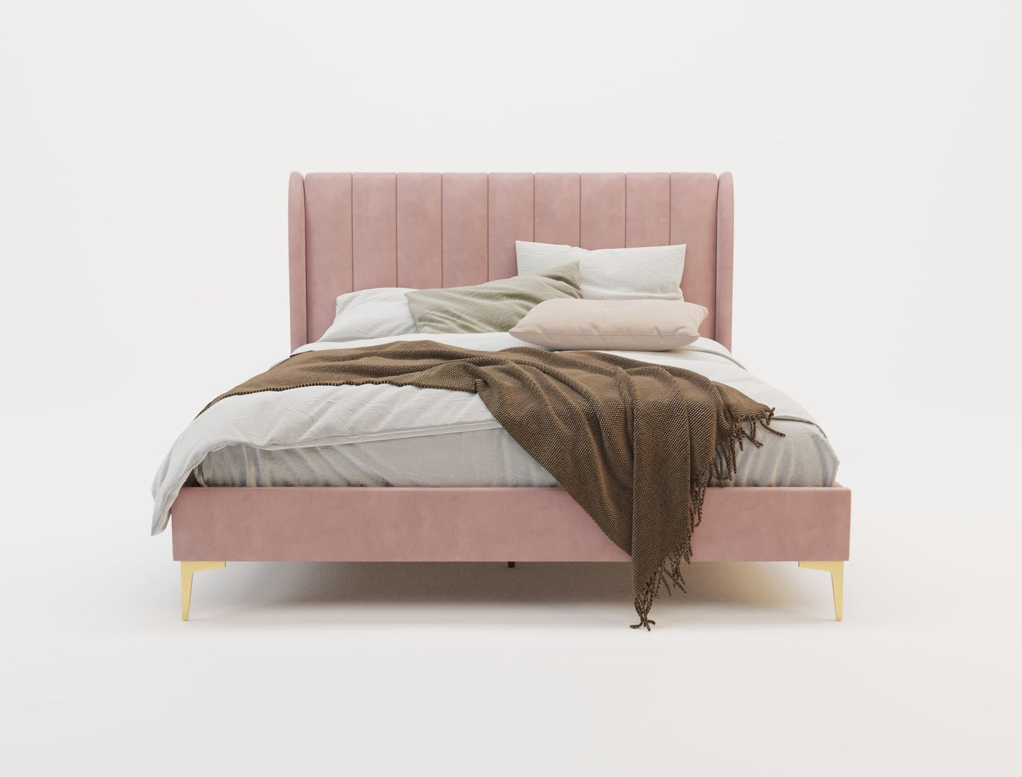 Georgia Pink Velvet Gold Legs Bed Frame