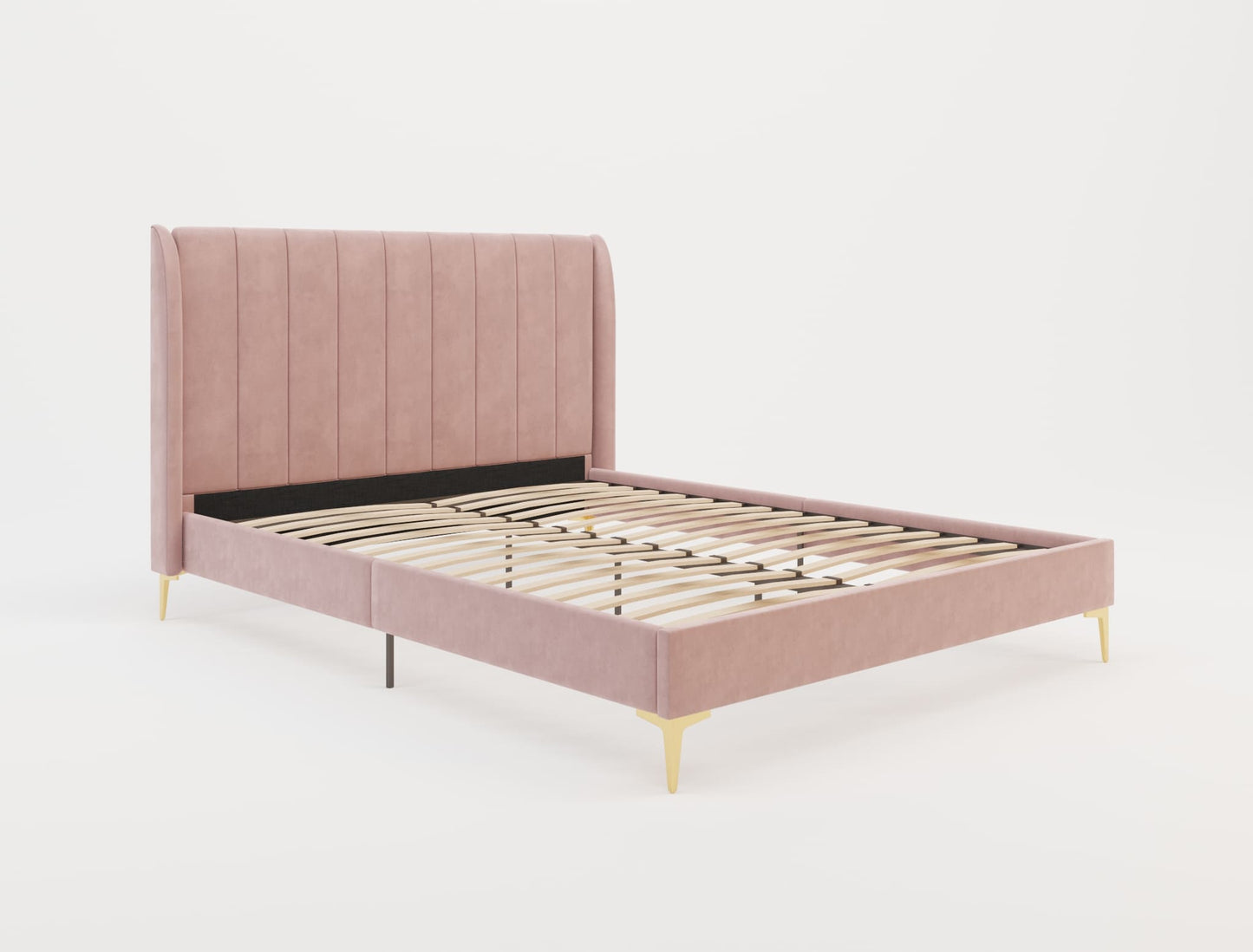 Georgia Pink Velvet Gold Legs Bed Frame