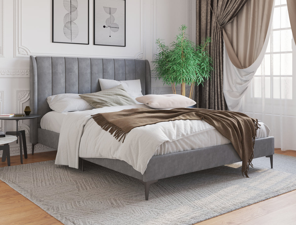 Georgia Grey Velvet Black Legs Bed Frame — ISAAK