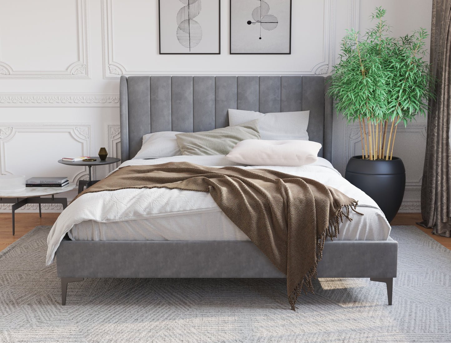 Georgia Grey Velvet Black Legs Bed Frame