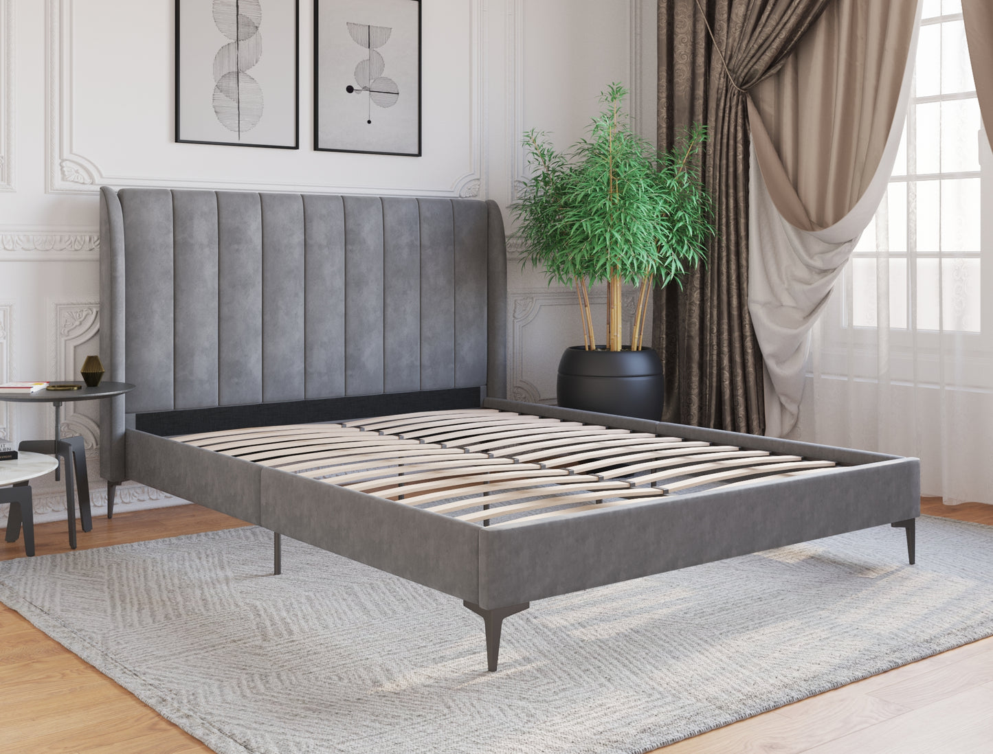 Georgia Grey Velvet Black Legs Bed Frame