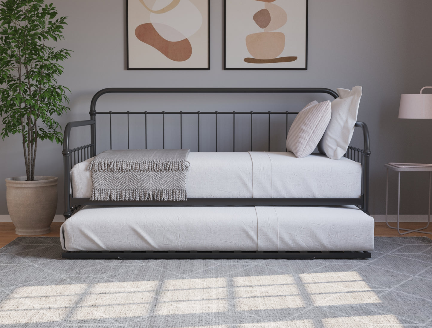 Oberon Black Metal Trundle Bed